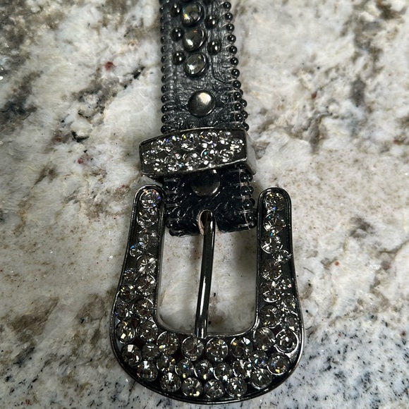 BB Simon Dark Silver/Gray Crystal Leather Belt